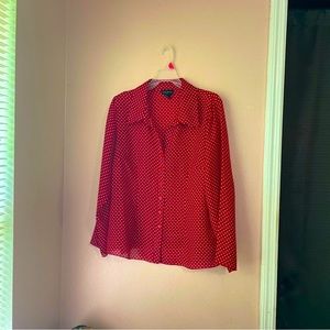 Lane bryant polk a dot red button down blouse sz 16